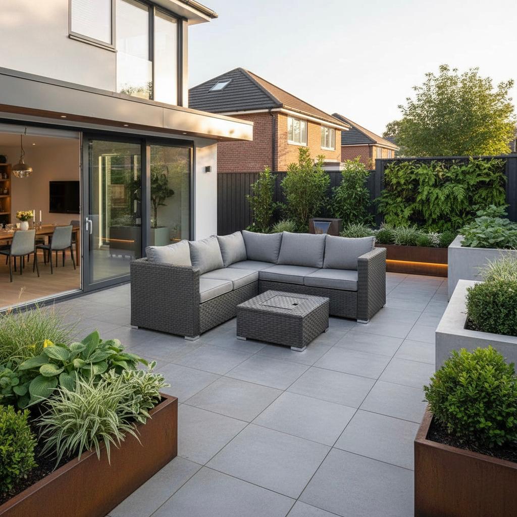 L-Shaped Rattan Garden Corner Sofa Set with Integrated Ice Bucket Coffee Table - Dark Grey