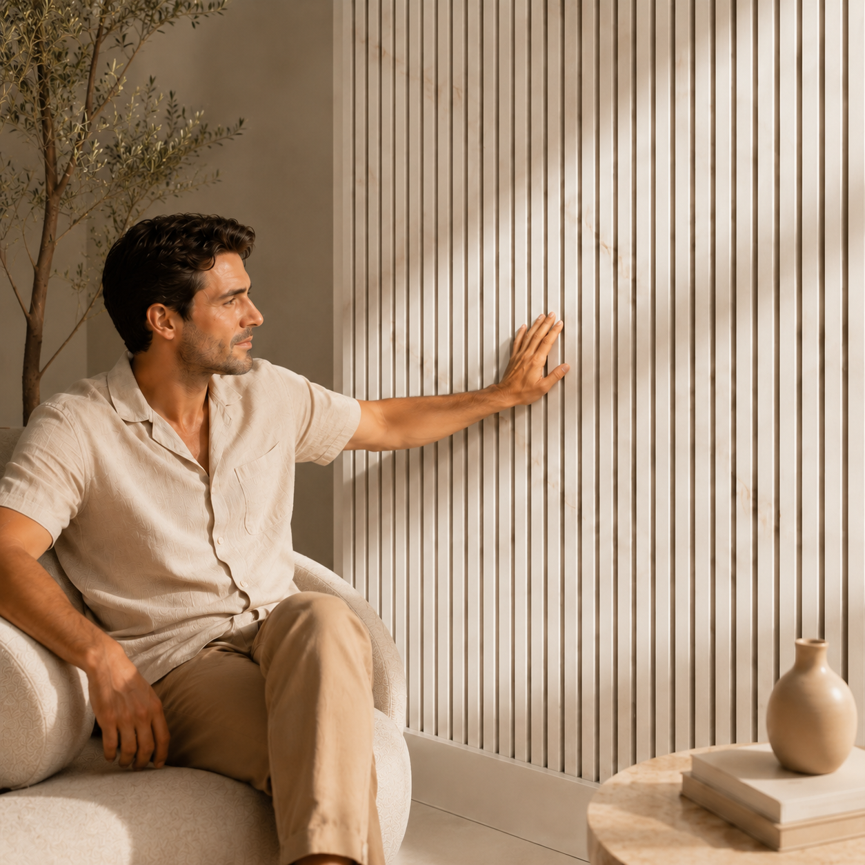 Acoustic Slatted Wall Panel 2400mm x 600mm - White Marble x 1 Panel