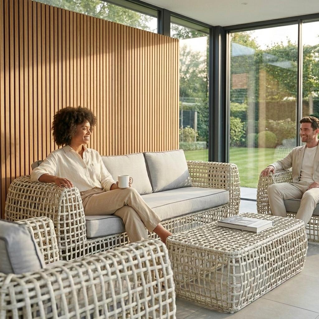 The Oxford Premium 5-Seater Rattan Sofa Set with Glass-Top Coffee Table - Light Grey