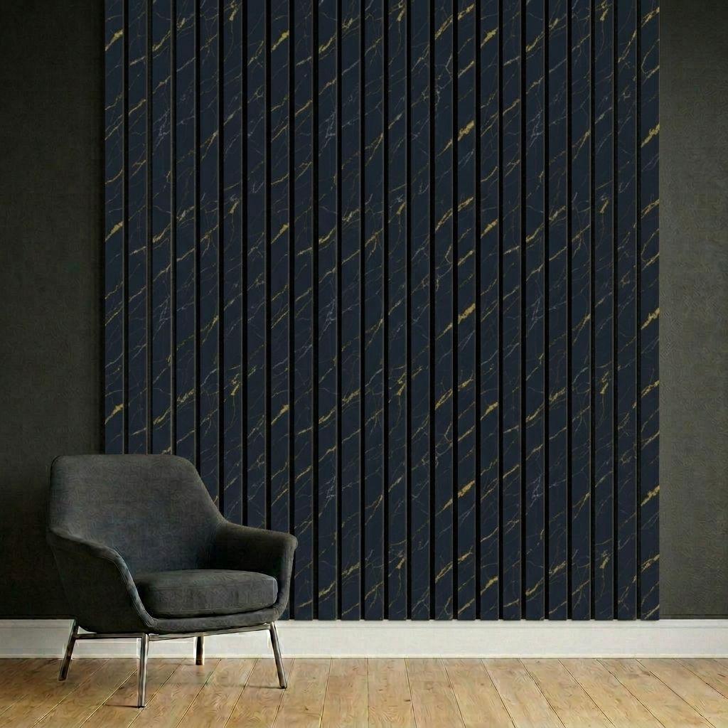 Acoustic Slat Wall Panels | Premium UltraWide Slats | 240cm x 60cm | Black Marble