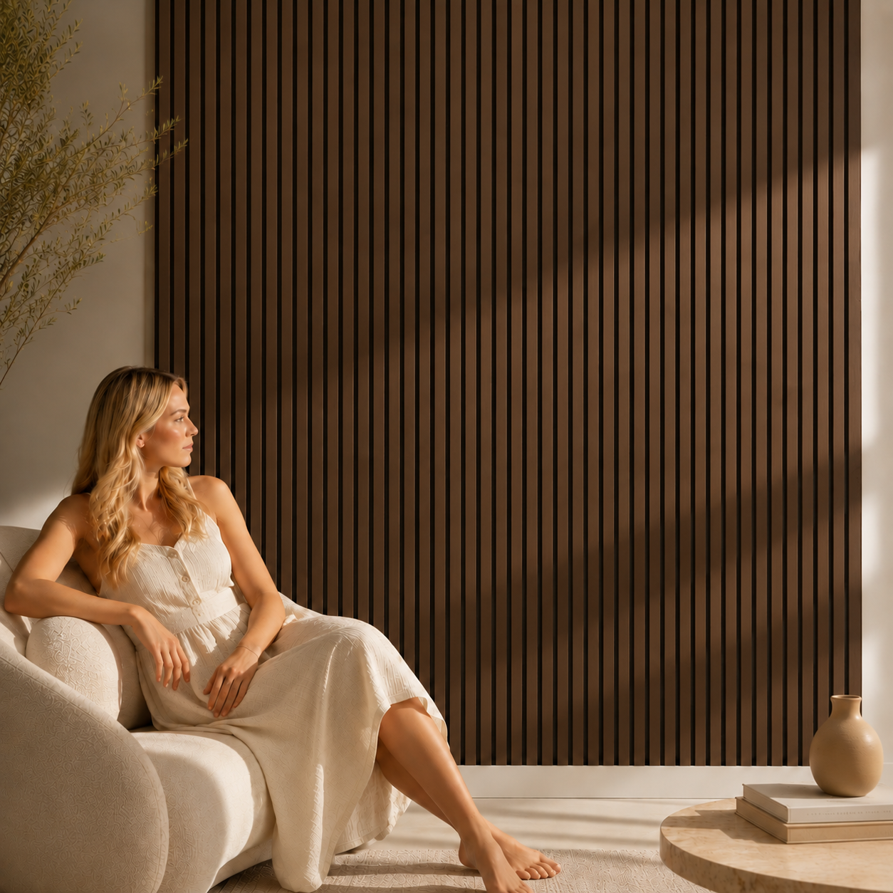 Acoustic Slatted Wall Panel 2400mm x 600mm - Bronze x 1 panel (m-brown)