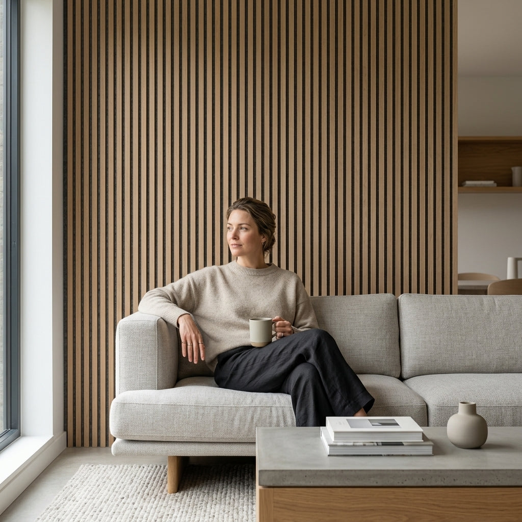 Acoustic Slatted Wall Panel 2400mm x 600mm - Canadian Teak Oak x 1 panel
