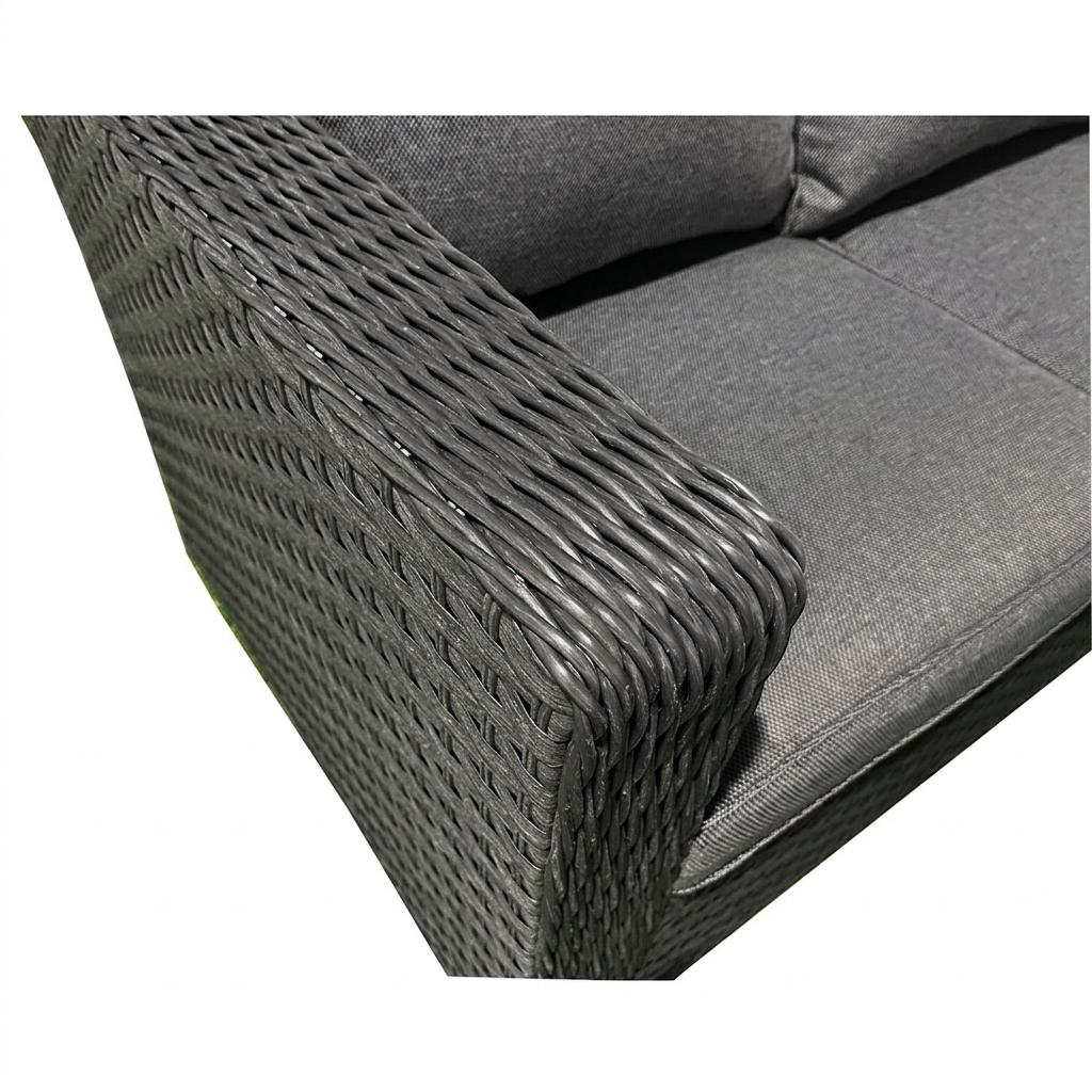 L-Shaped Rattan Garden Corner Sofa Set with Integrated Ice Bucket Coffee Table - Dark Grey