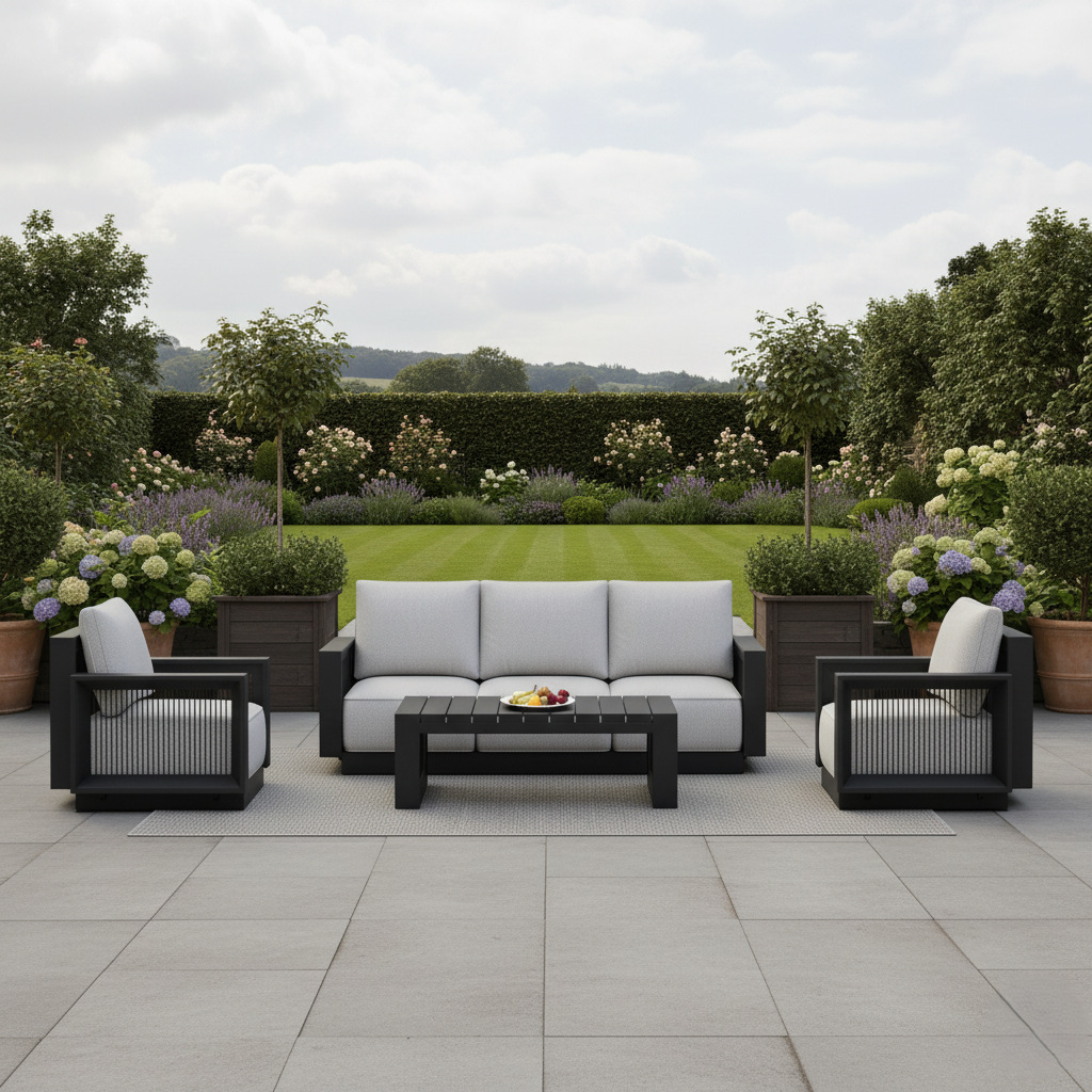 The Didsbury Premium 5-Seater Aluminium Lounge Set with Coffee Table – Onyx Black & Light Grey
