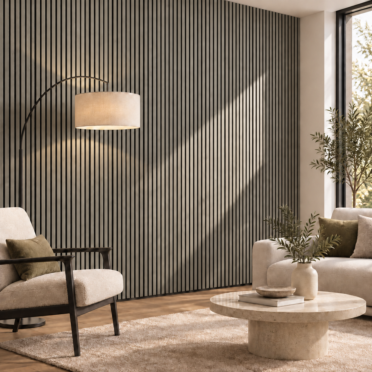 Acoustic Slatted Wall Panel 240 x 60cm - Essential - Grey