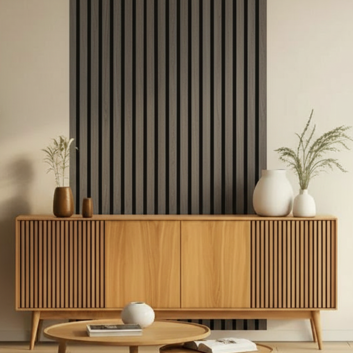 Acoustic Slat Wall Panels | Premium ExtraWide Slats | 240cm x 60cm | Light Grey