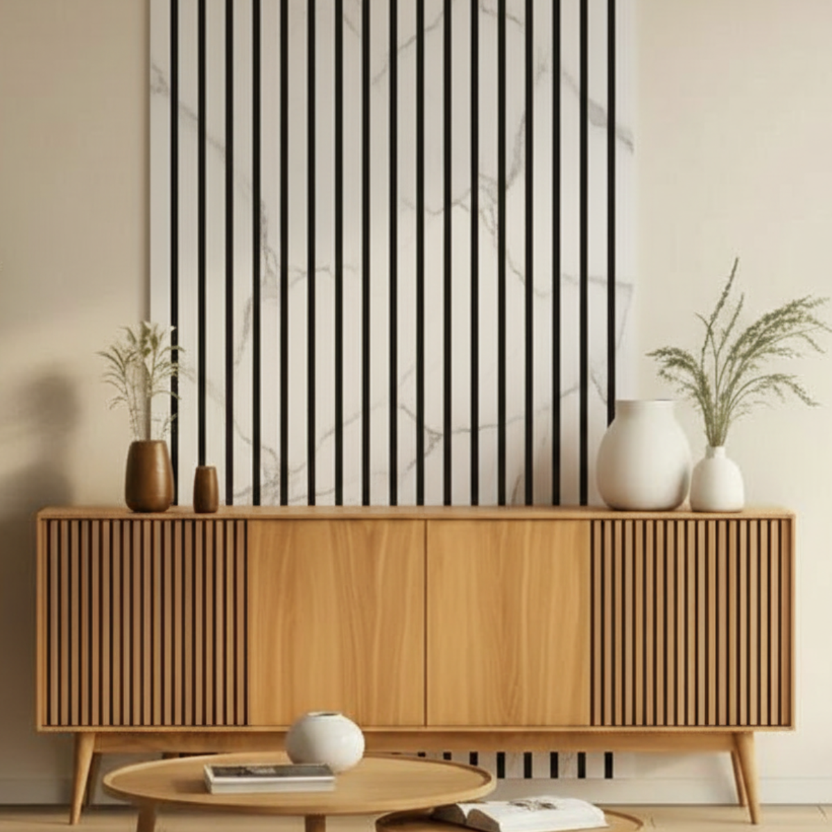 Acoustic Slat Wall Panels | Premium ExtraWide Slats | 240cm x 60cm | Marble