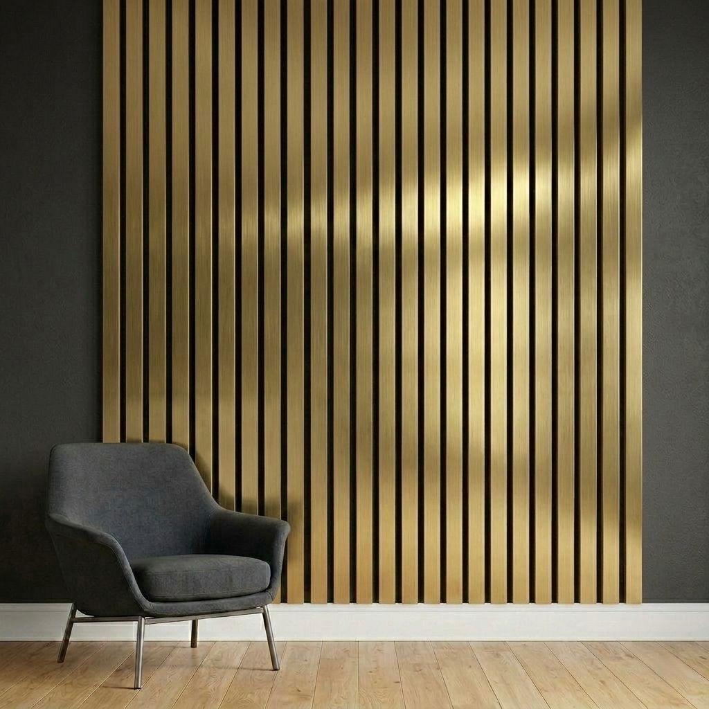 Acoustic Slat Wall Panels | Premium UltraWide Slats | 240cm x 60cm | Gold