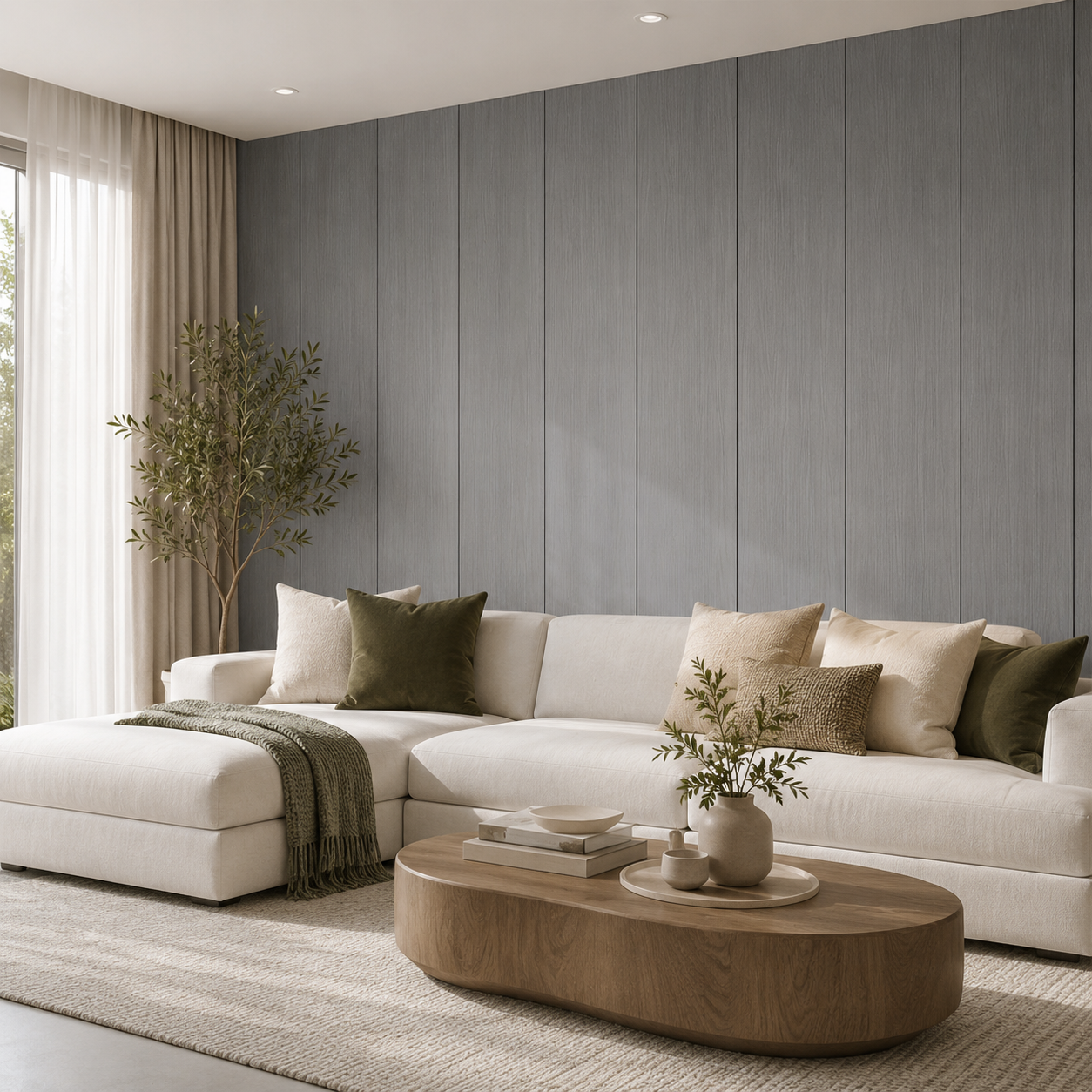 WPC Flat Wall Panels | Indoor | 236cm x 40.5cm | 5 Pack | Ash Grey