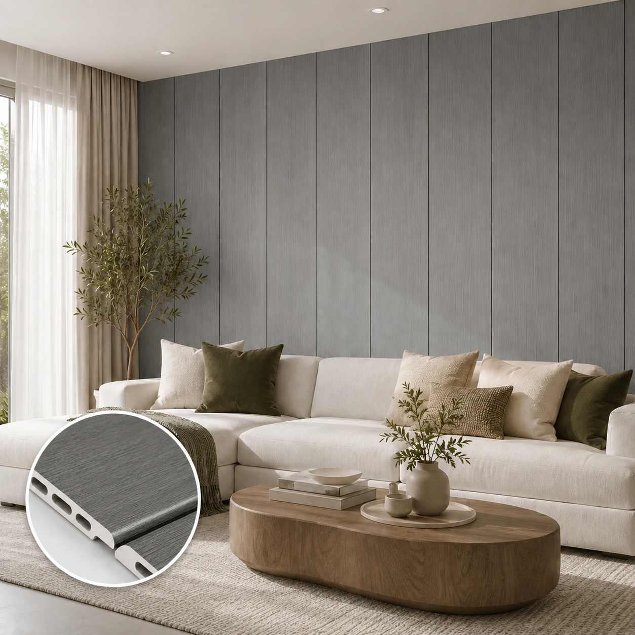 WPC Flat Wall Panels | Indoor | 236cm x 40.5cm | 5 Pack | Ash Grey