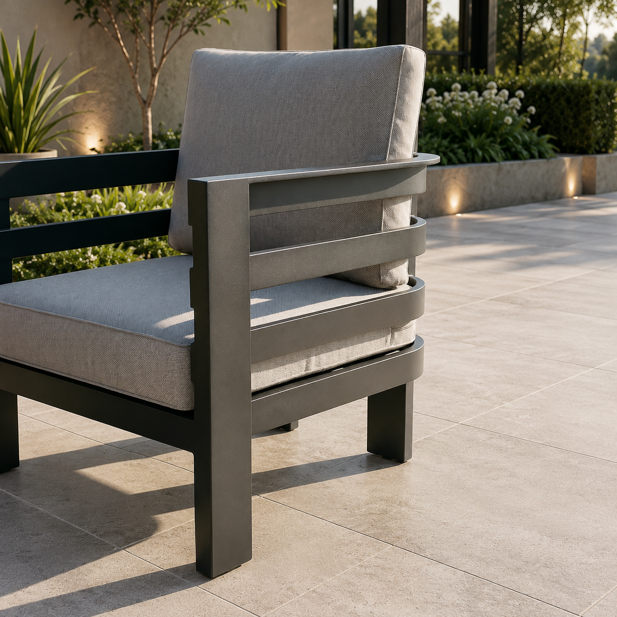 The Andros Premium 5-Seater Aluminium Lounge Set with Sintered Stone Coffee Table – Onyx Black
