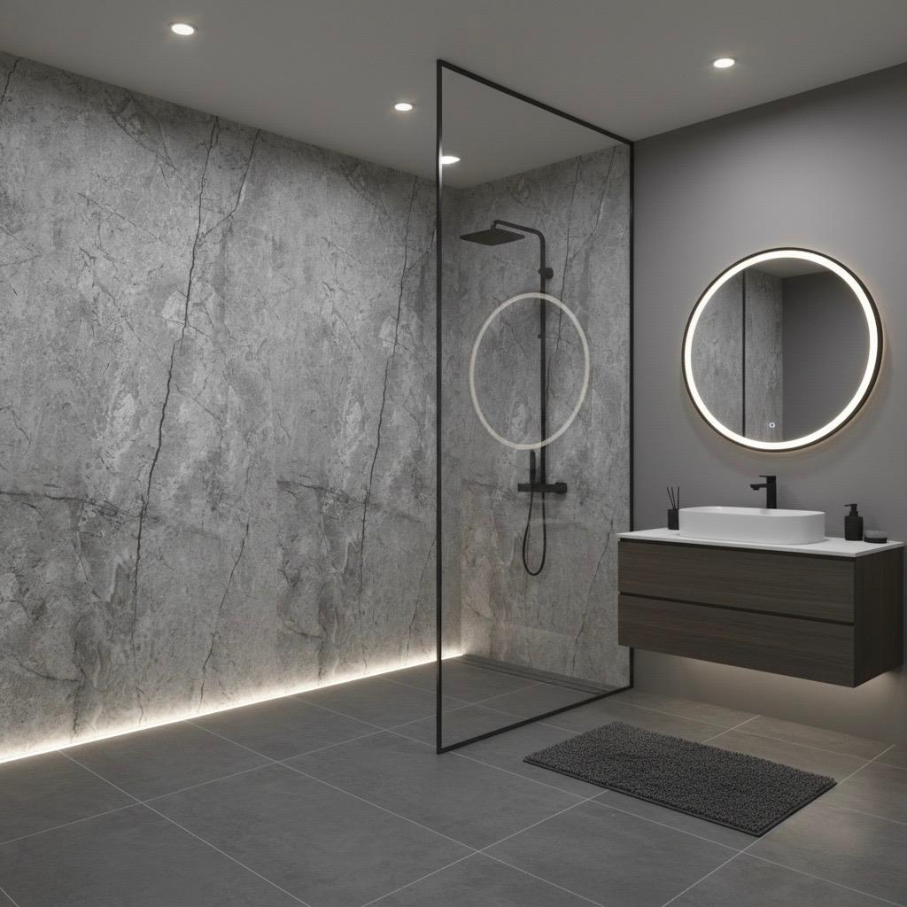 10mm Bathroom Shower Wall Panels | 240cm X 60cm | Light Grey | 100% Waterproof