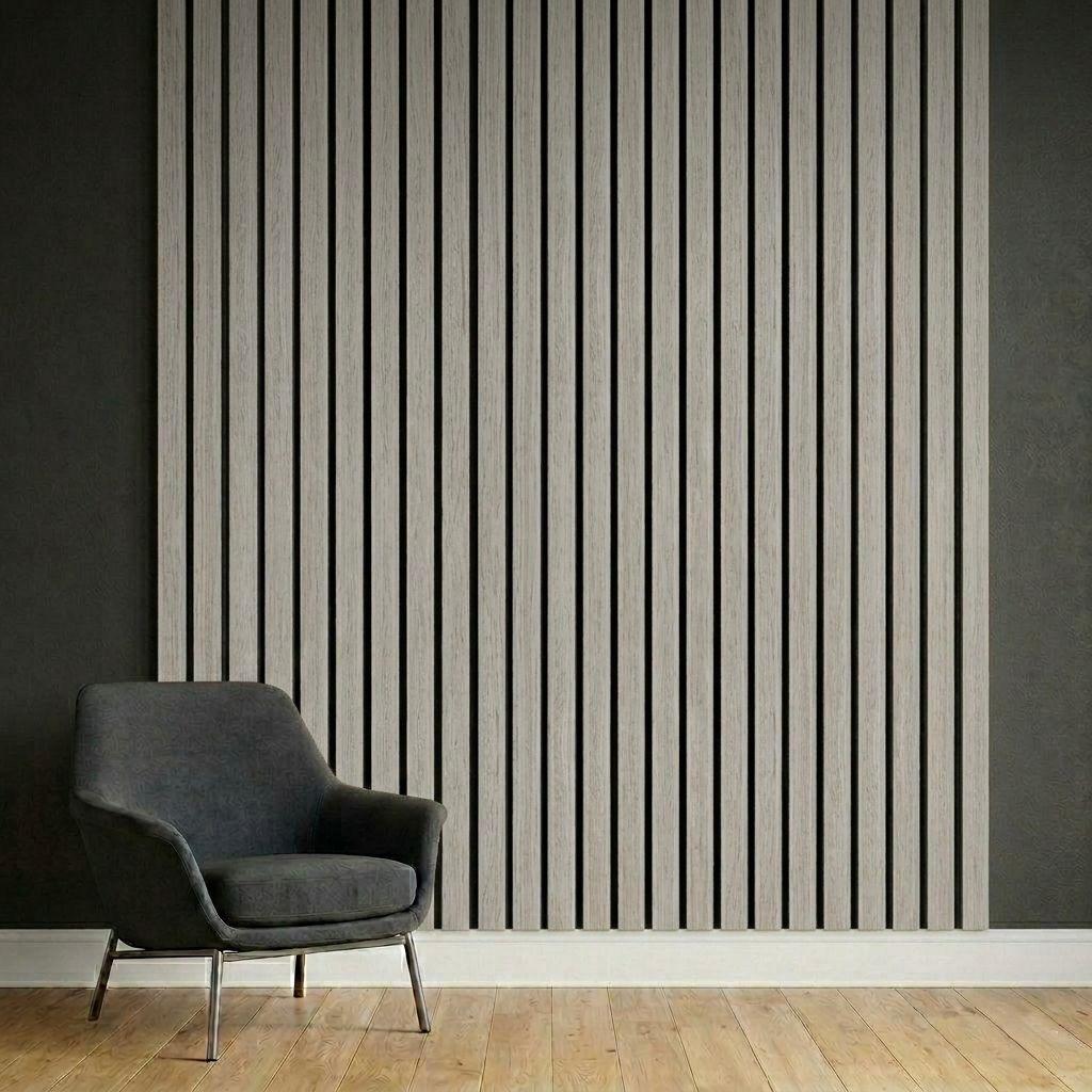 Acoustic Slat Wall Panels | Premium UltraWide Slats | 240cm x 60cm | Light Grey