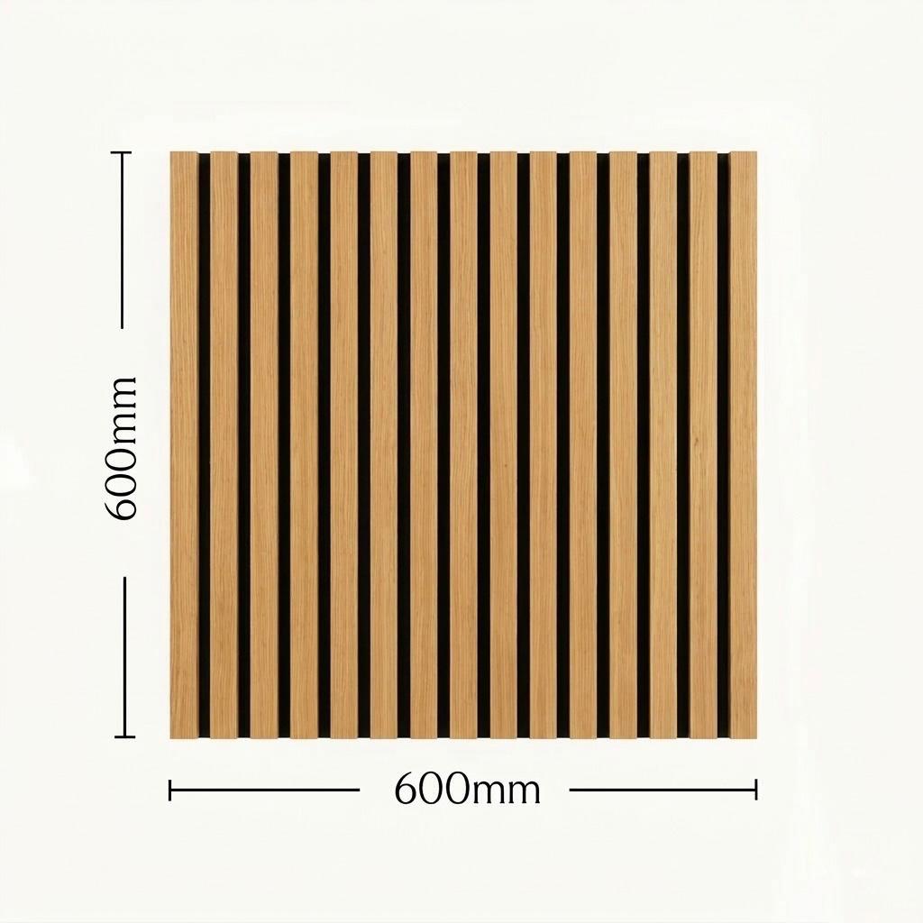 Acoustic Slatted Wall Panel 600mm x 600mm - Light Oak