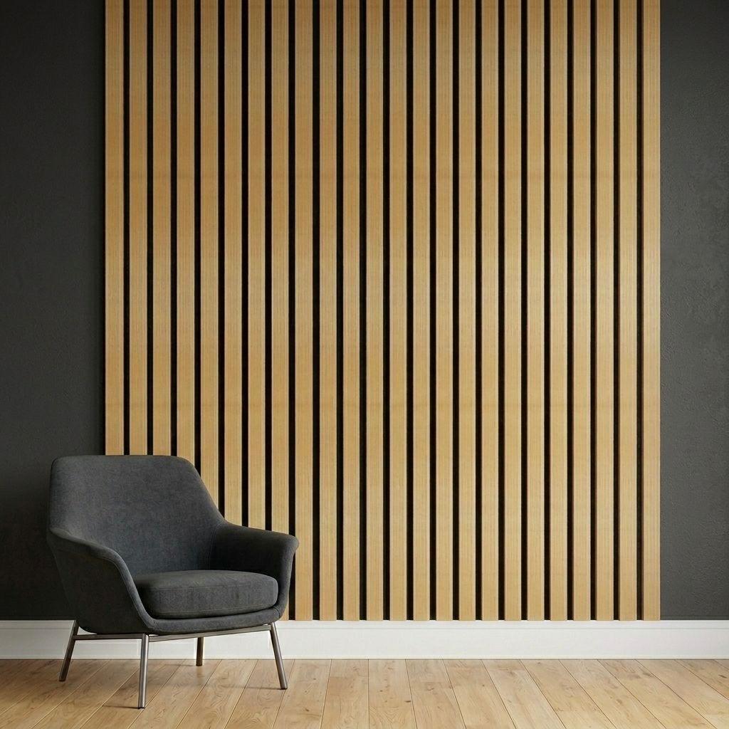 Acoustic Slat Wall Panels | Premium UltraWide Slats | 240cm x 60cm | Light Oak With Black