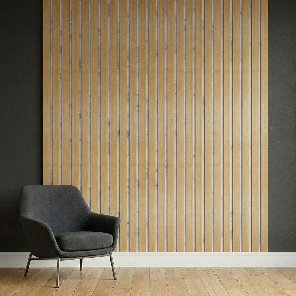 Acoustic Slat Wall Panels | Premium UltraWide Slats | 240cm x 60cm | Light Oak With Silver