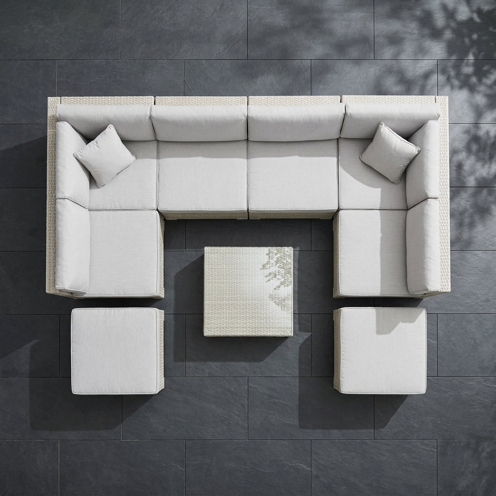 Luxury U-Shaped Rattan Garden Corner Sofa Set with Coffee Table - Grey