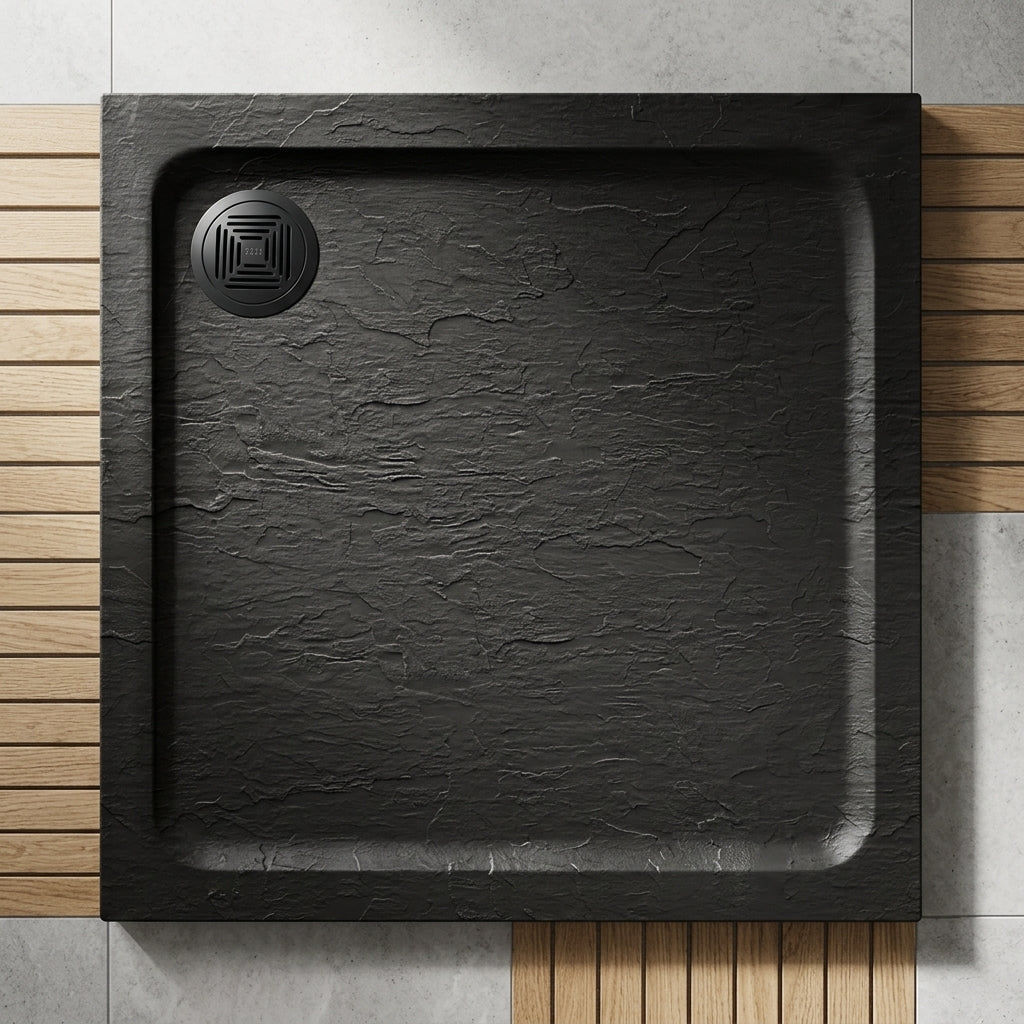 Aquadart Slate Shower Tray 900x900 - Black
