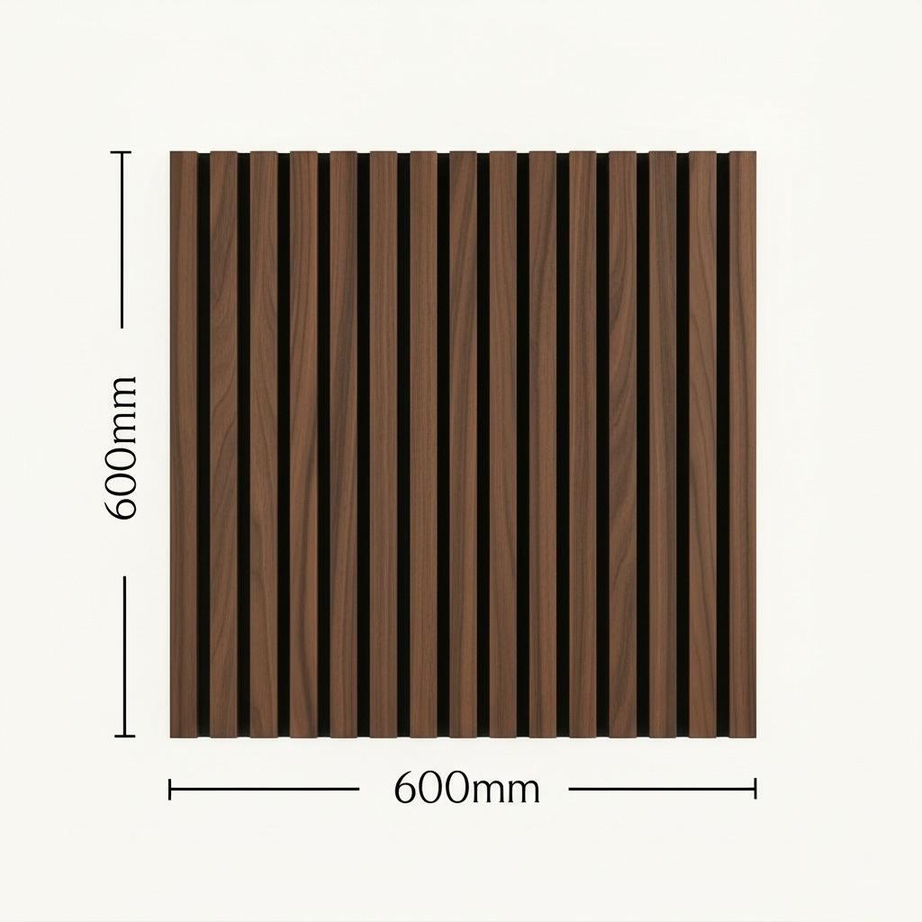 Acoustic Slatted Wall Panel 600mm x 600mm - Walnut