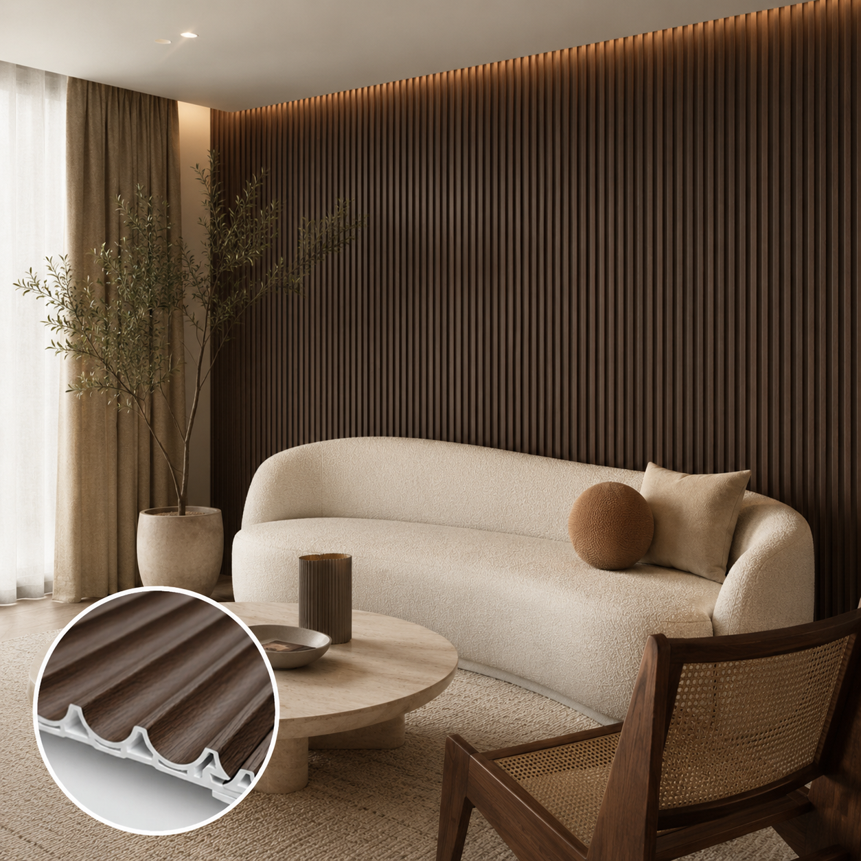 WPC 3D Wave Wall Panels | Indoor | 235cm x 15.9cm | 10 Pack | Walnut