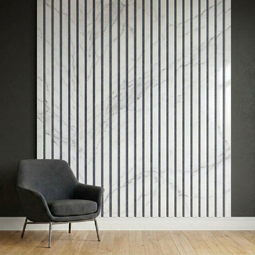 Acoustic Slat Wall Panels | Premium UltraWide Slats | 240cm x 60cm | White Marble